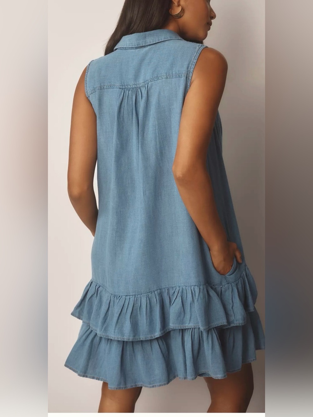 By Antropologie Pilcro Sleeveless Flounce Mini Shirt Dress - Picture 12 of 12
